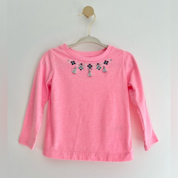 ⚡️4/$20⚡️Carter's Pink Long Sleeve Tee w/ Embroidery & Tassels Baby Girl 18 MTH - Picture 4 of 5